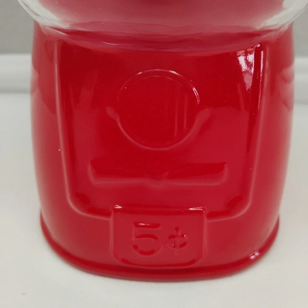 Cookie Candy Jar Gum Ball Machine 5 Cent Sleigh Bell Bistro Sealed Lid Red 8x4.5